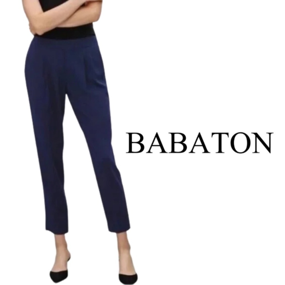 Babaton Navy Linen Blend Cohen Pull On Trouser - Size 6